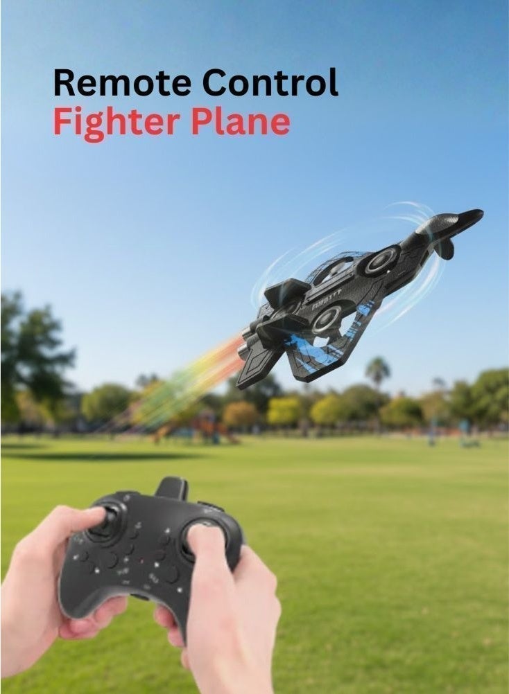 فايتر طائرة لعبة تعمل بالتحكم عن بُعد للأطفال مزودة بإضاءة ليد – طائرة مصنوعة من إسفنج إي بي بي بمدى طيران مرتفع، تصميم طيران واقعي مع أضواء وامضة، جهاز تحكم عن بُعد، بطارية قابلة لإعادة الشحن، هيكل بلاستيكي متين، طائرة لعب حركية للأولاد والبنات - Image 2